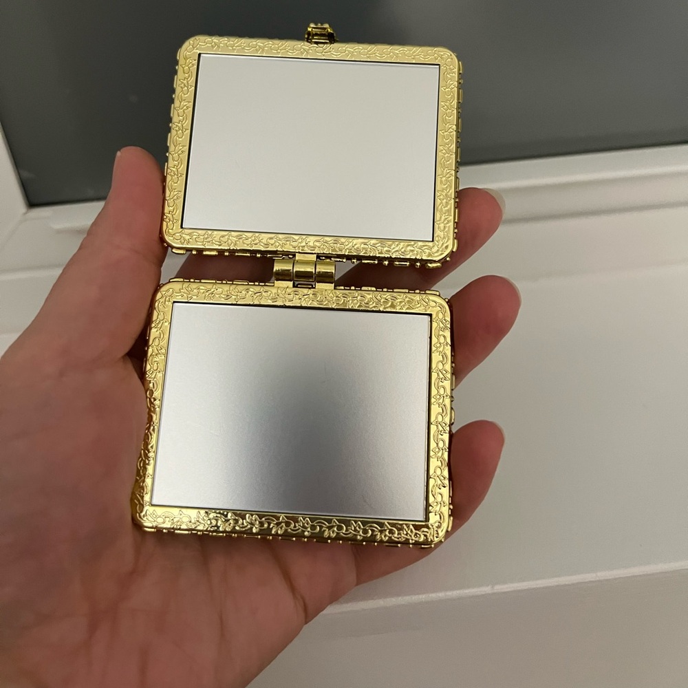 NEW Floral pocket compact mirror, OVAL, black - Picture 12 of 13